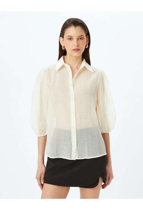 KOTON, Camasa transparenta cu maneci medii, Alb, XS