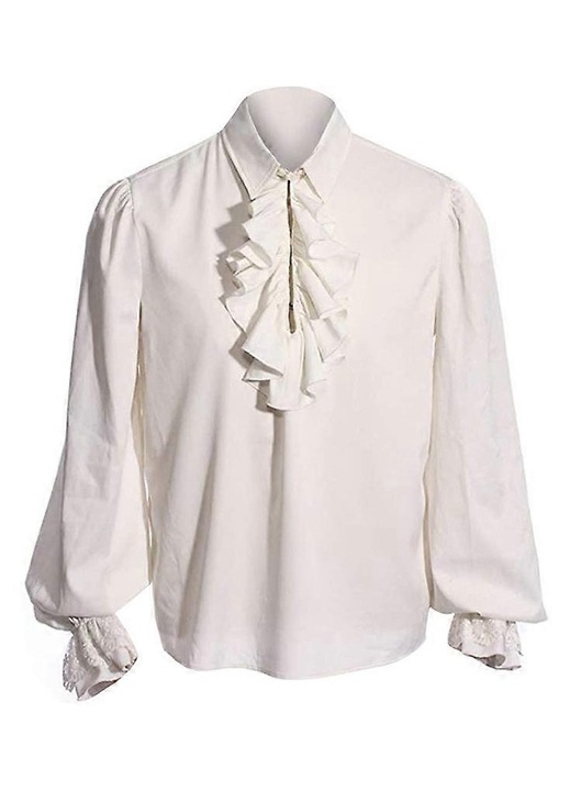 Férfi ing, középkori, fodros, csipkés, fehér, kényelmes anyag, XL INTL