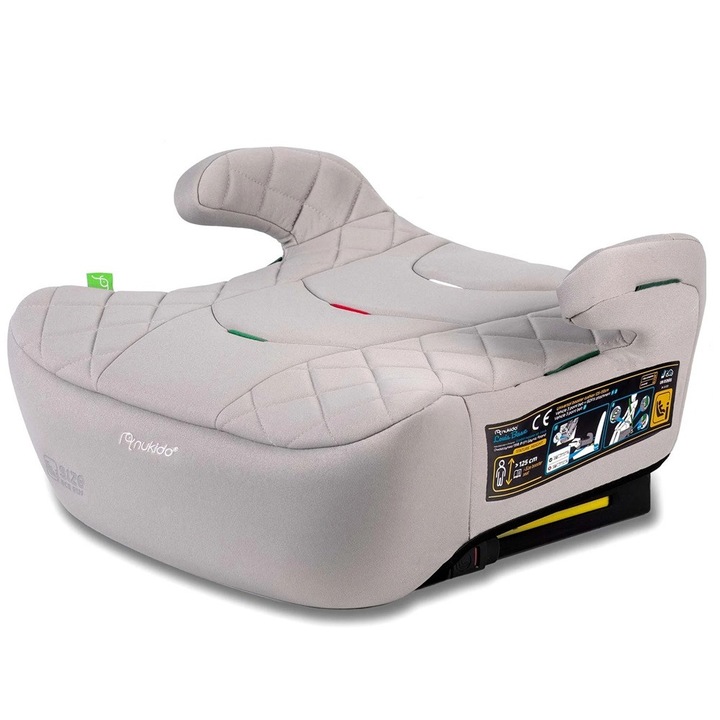 Scaun auto pentru copii, tapiterie detasabila, cu cotiere, ergonomic, interval de inaltime de la 125 la 150 cm, greutatea copilului 22 - 36 kg, sistem Isofix, instalare cu fata la directia de mers, gri