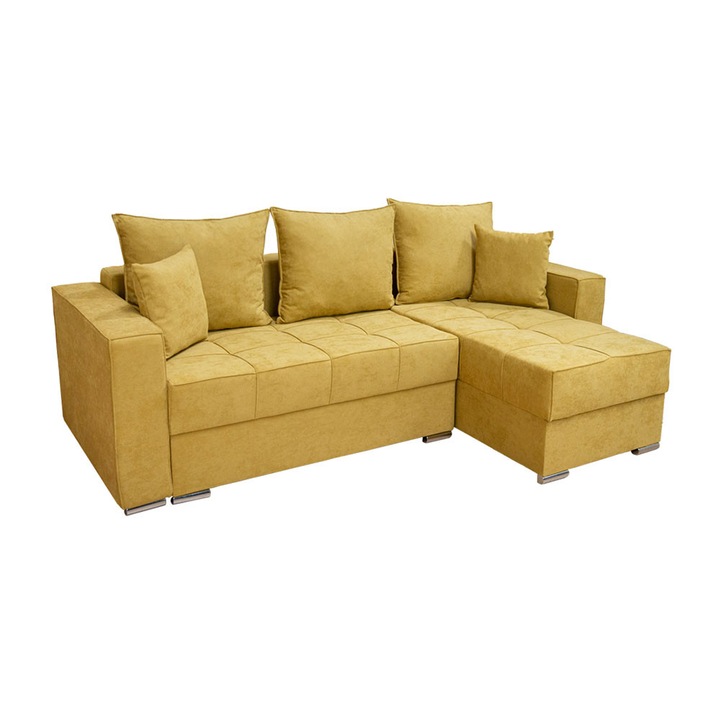 Coltar Extensibil Claudia XXS - Lemon 43, Saltea Bonell, Lada de Depozitare, Interschimbabil, 240 x 155 x 75 cm, Stofa Mustar