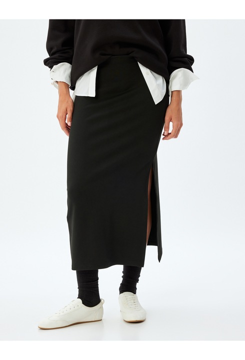 KOTON, Fusta midi cu slit lateral, Negru, L
