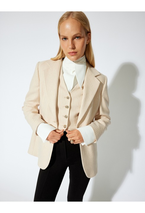 KOTON, Sacou relaxed fit cu model in dungi, Alb, XS