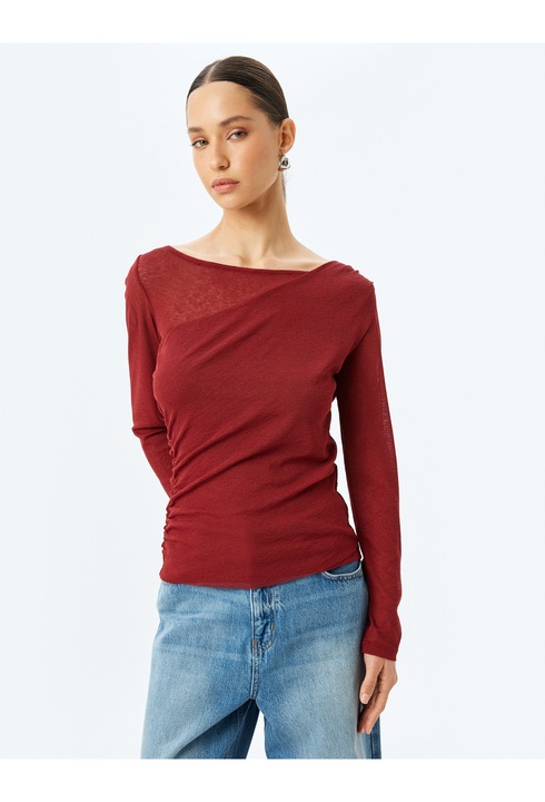 KOTON, Bluza slim-fit cu maneci lungi, Visiniu, L