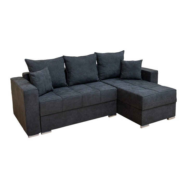 Coltar Extensibil Claudia XXS - Lemon 30, Saltea Bonell, Lada de Depozitare, Interschimbabil, 240 x 155 x 75 cm, Stofa Negru