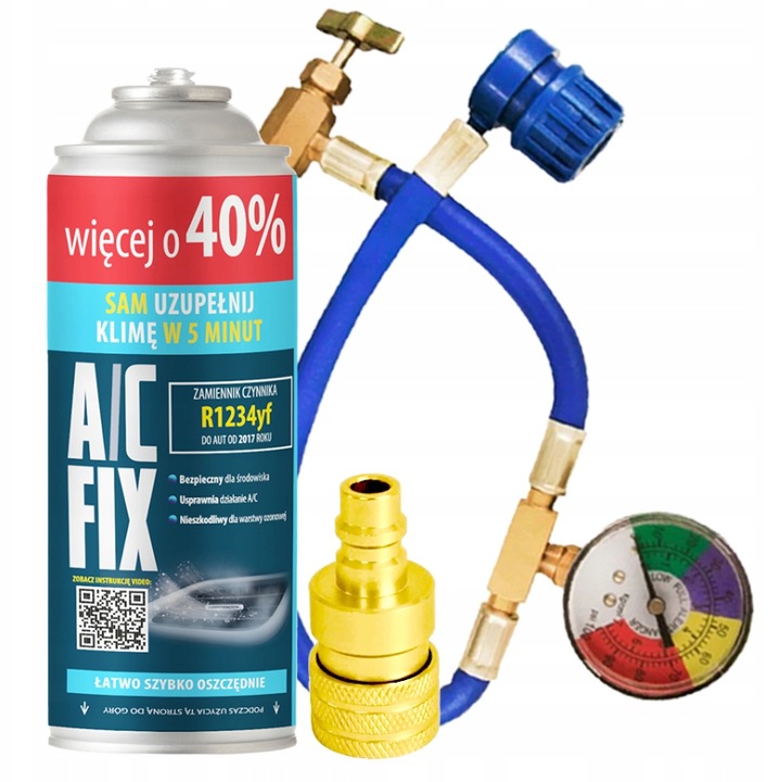 A/C FIX Gaz R1234YF pentru aer conditionat auto + furtun cu manometru + adaptor