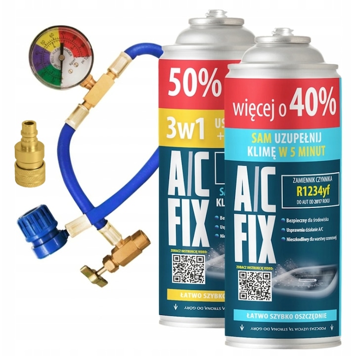 A/C FIX Etansant 3in1 + GAZ R1234YF +40% + Furtun cu Manometru + Adaptor