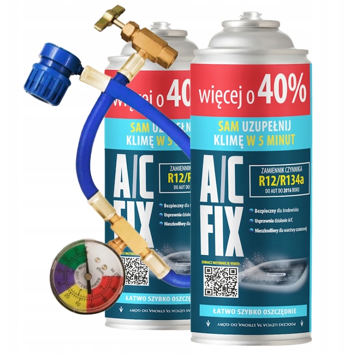 A/C FIX Set: 2x Gaz R134A + Furtun cu Manometru – 2x235g Agent Refrigerant