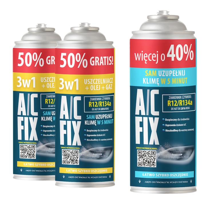 AC FIX 2x Etansant 3in1 R134a +50% + 1x GAZ R134a +40% - Pachete Mari