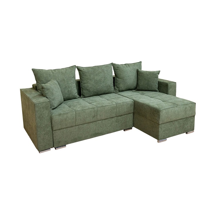 Coltar Extensibil Claudia XXS - Aragon 39, Saltea Bonell, Lada de Depozitare, Interschimbabil, 240 x 155 x 75 cm, Stofa Verde