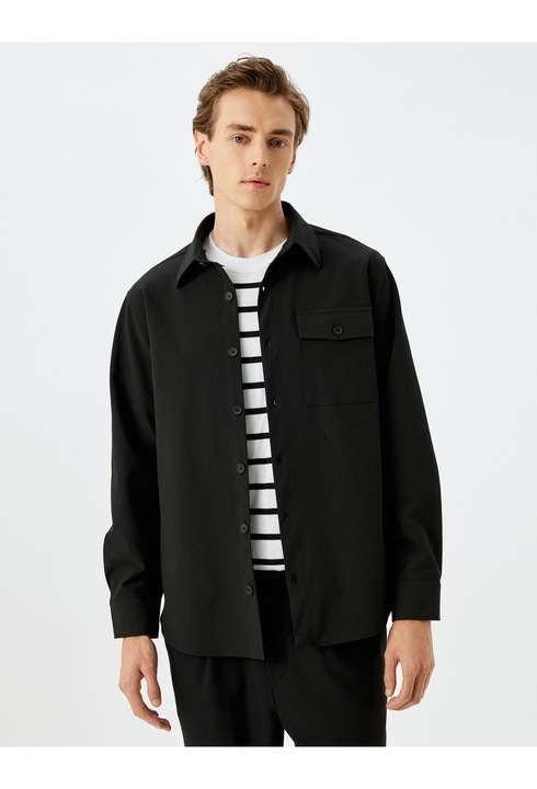 KOTON, Jacheta-camasa cu buzunar pe piept, Negru, L