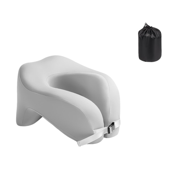 Perna cervicala tip U portabila, Perna de Calatorie pentru, spuma cu memorie, husa detasabila, culoare gri deschis,28x24x17cm, pentru conducere/dupa-amiaza