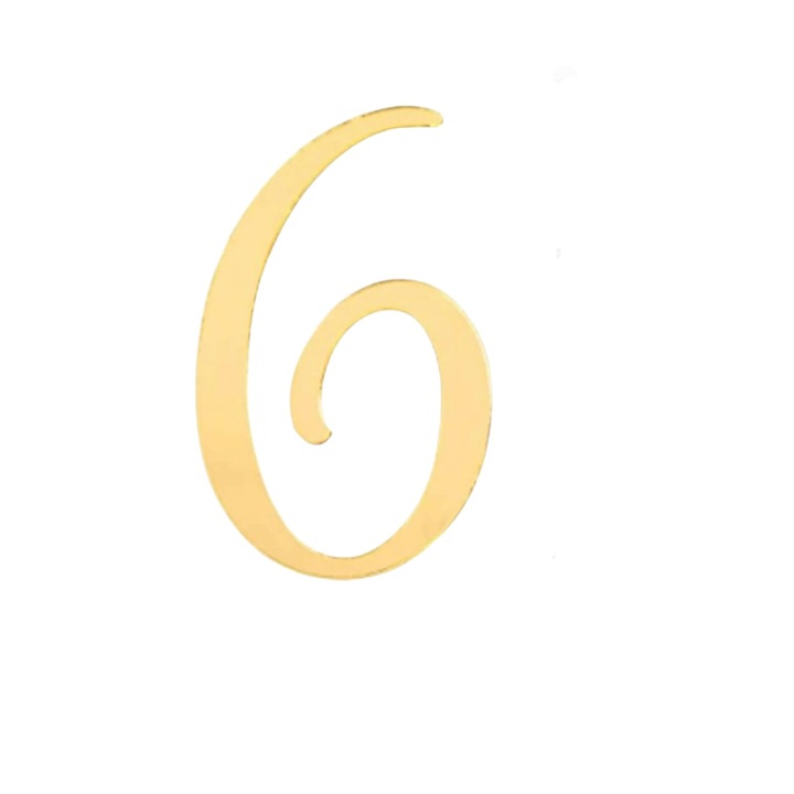 Figurina cifra 6 din plastic, utilizare multipla, auriu, 5cm