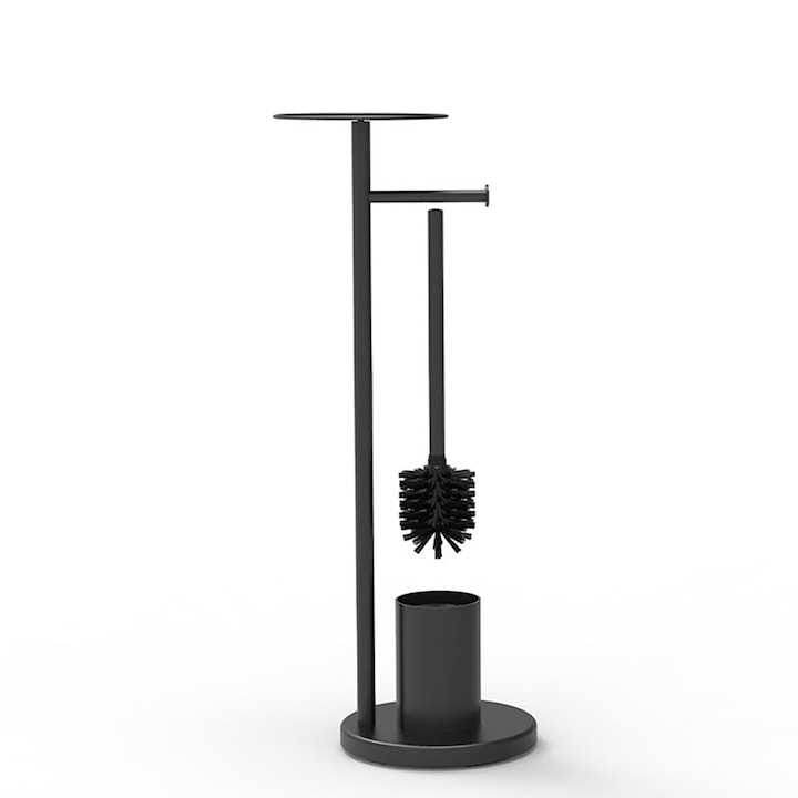 Suport de hartie igienica independent cu raft si perie, Negru