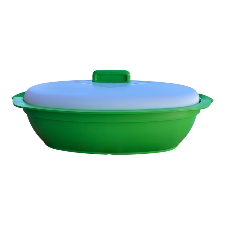 Castron salata oval cu capac din plastic verde
