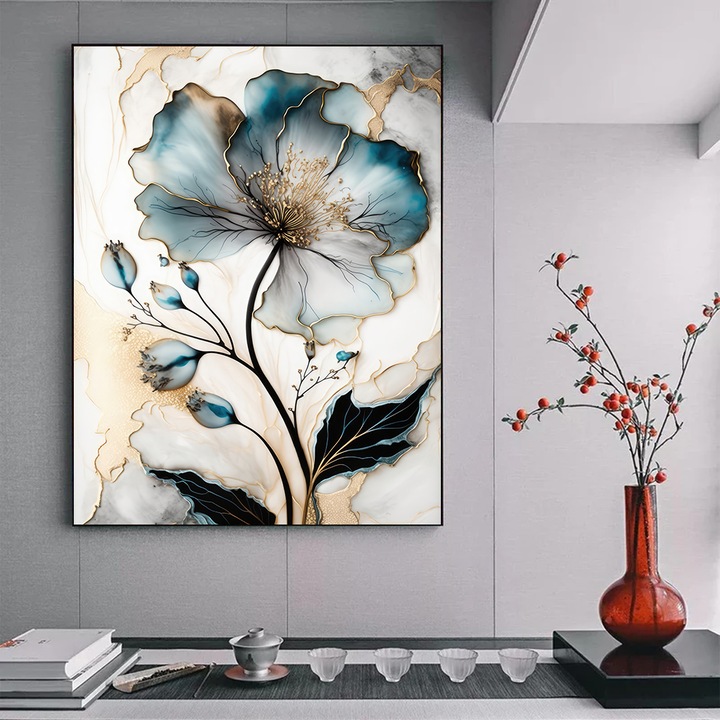 Tablou cu Flori – Refugiul Naturii - 60 x 90 cm, Arta Florala pe Panza Premium, Culori Vii si Detalii Fine, Decor Elegant pentru Living, Dormitor sau Hol, Cadou Delicat si Inspirational, Tablou Abstract Flori, Sasiu din lemn, Vizio Tablouri Canvas®