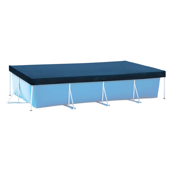 Fémvázas medencefedés, 450x220 cm, Téglalap alakú, Lefolyólyukakkal, Sötétkék