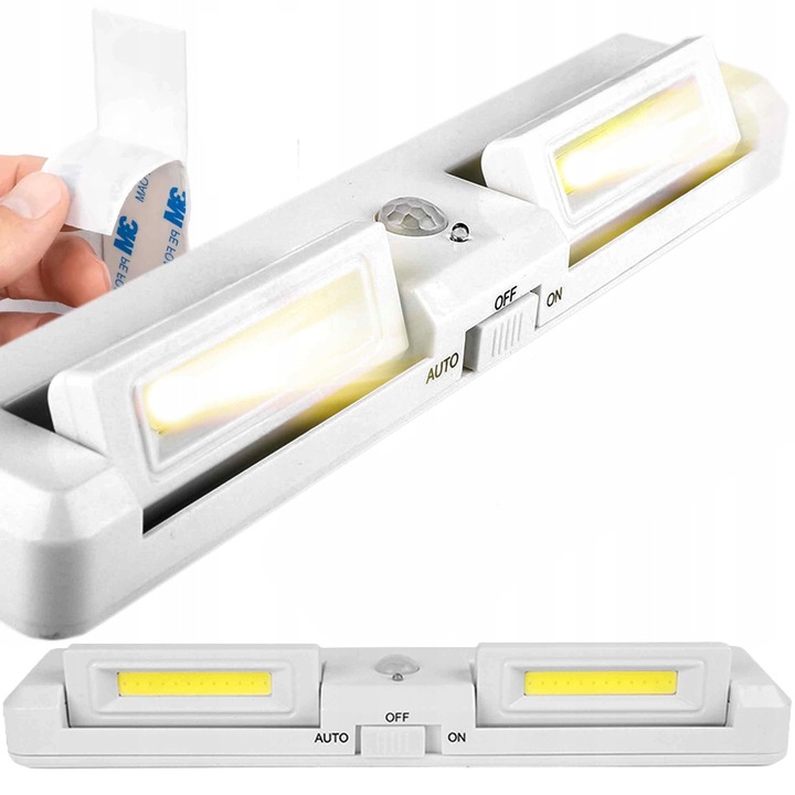 Lampa LED cu senzor de miscare, Zola, 1W, 4000K, alb neutru, raza detectare 3-5 m, unghi 90°, autoadeziva, 22 x 4.5 x 2.2 cm, alba