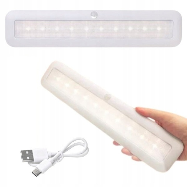 Lampa LED cu senzor de miscare, Zola, raza detectare 3-5 m, unghi 180°, 160 lm, IP65, autoadeziva, suport magnetic, 30.5 x 6.7 x 1.8 cm, alba
