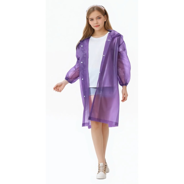 Pelerina de Ploaie Unisex pentru Copii, din EVA, Mov, 100 CM/145 CM