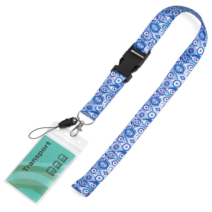 Ecuson legitimatie CARODIS cu snur model ochi, 9x6 cm, clips detasabil, pentru carduri transport/conferinta