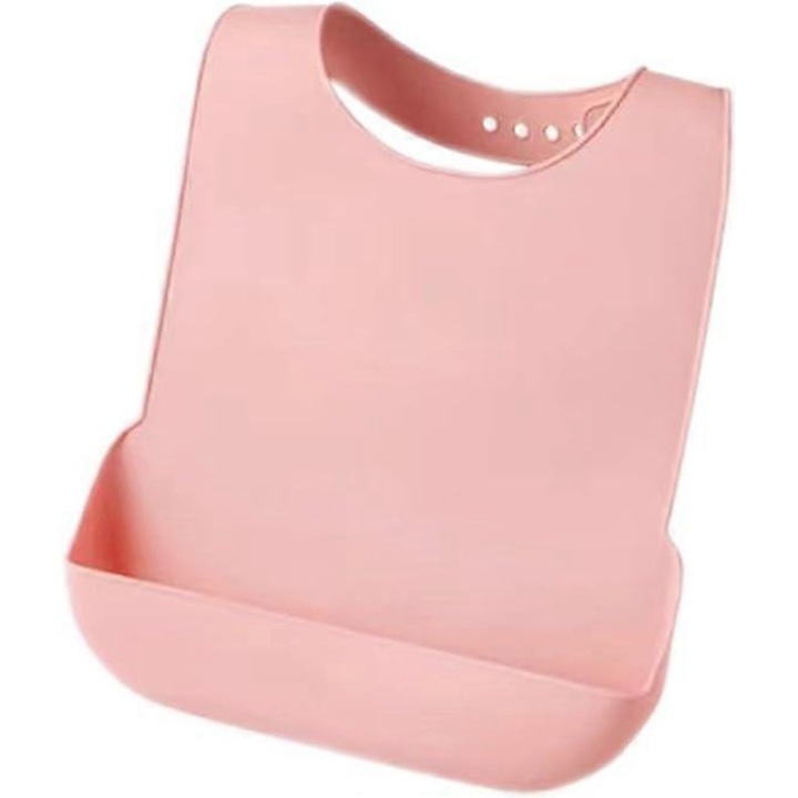 Bavete din silicon pentru adulti, cu prindere ajustabila, impermeabile, cu captator de firimituri, set XL 52x36cm, roz