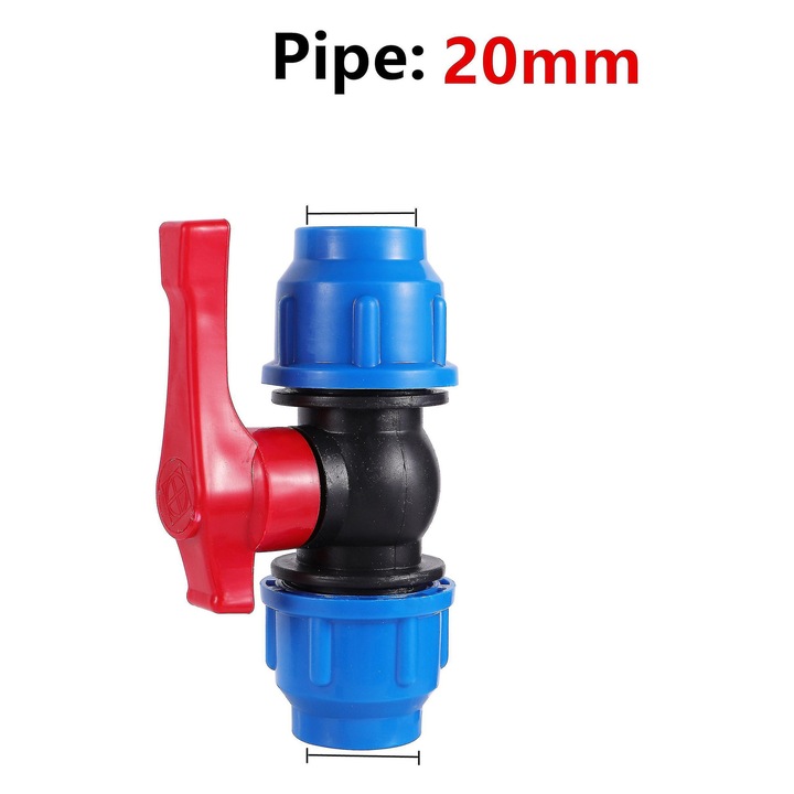 Conector PE pentru tevi, 20mm, plastic, tipuri diverse, presiune de lucru 5-6kg, culoare albastra, set disponibil