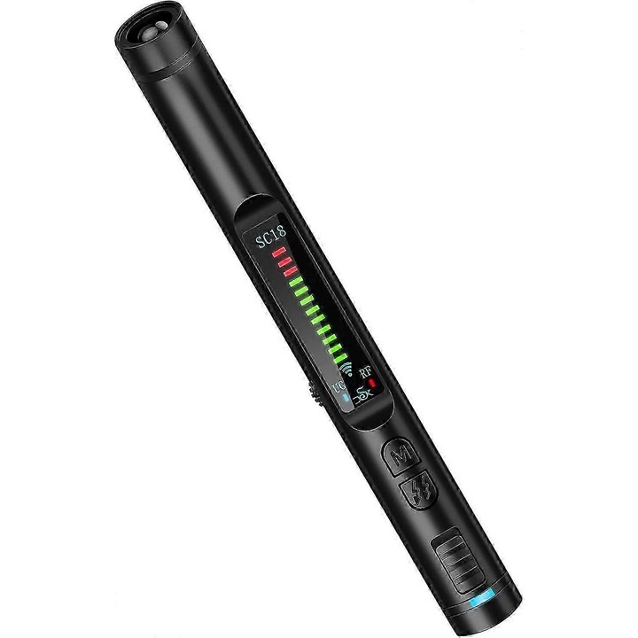 Detector de camere ascunse, dispozitive spionaj, capacitati avansate de detectie, utilizare usoara, negru