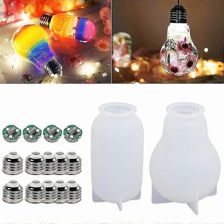 Set 16 piese forme silicon pentru lumini LED, 2 matrite, 10 capace, 4 suporturi pentru cipuri LED