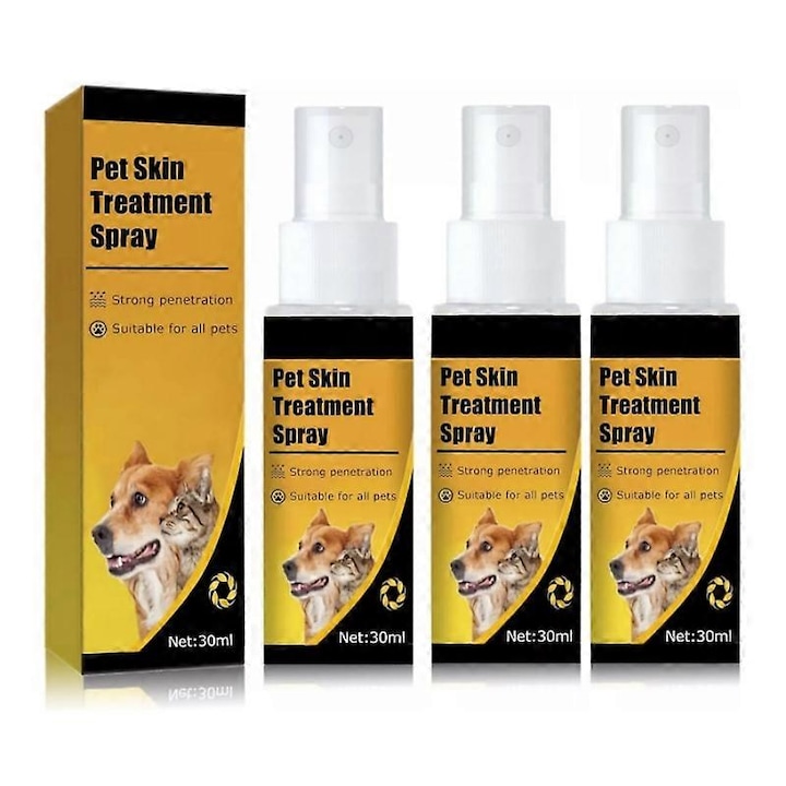 Спрей за грижа за кожата на животни, 3 броя, за кучета и котки, разтвор против сърбеж, 100 мл