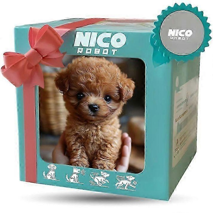 Puppy robot interactiv Nico, jucarie din plus, comportament realist, dimensiune compacta, culoare maro