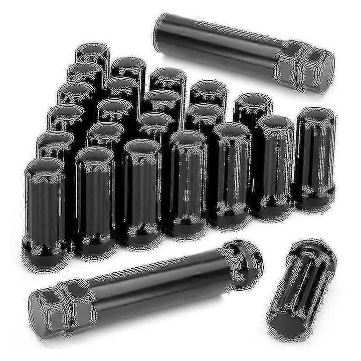 Set 24 piulite de roata inchise M14x1.5, 51x23mm, negru, cu 2 chei hexagonale