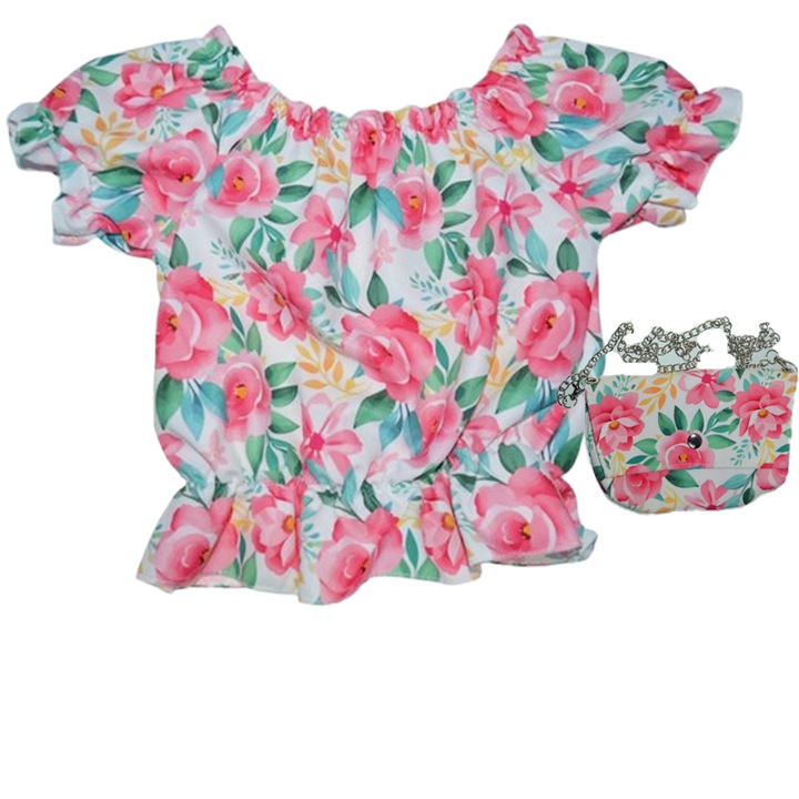 Set 2 piese bluza cu maneca scurta si geanta, pentru fete, Mini Junior, BL541M, Multicolor