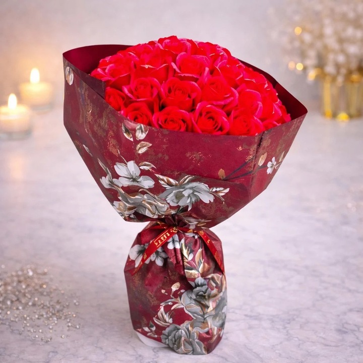 Buchet Royal Red cu 55 trandafiri de sapun, Rosu, Velve