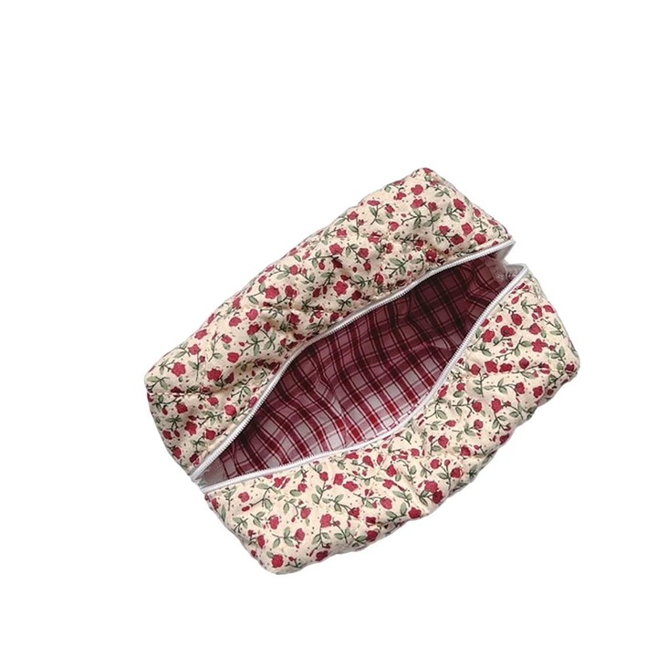 Geanta de machiaj matlasata cu imprimeu floral, de calatorie, multicolor