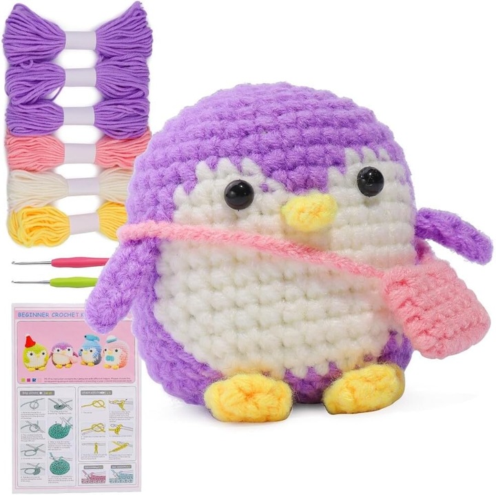 Set crosetat, model pinguin, pentru incepatori, mov