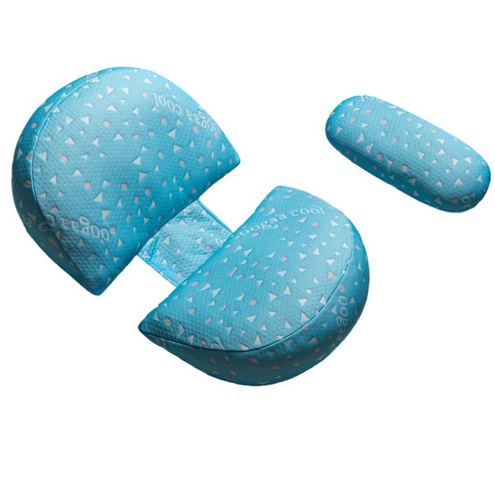 Perna U, albastru, cu perna suplimentara, dimensiune universala, bumbac/poliester