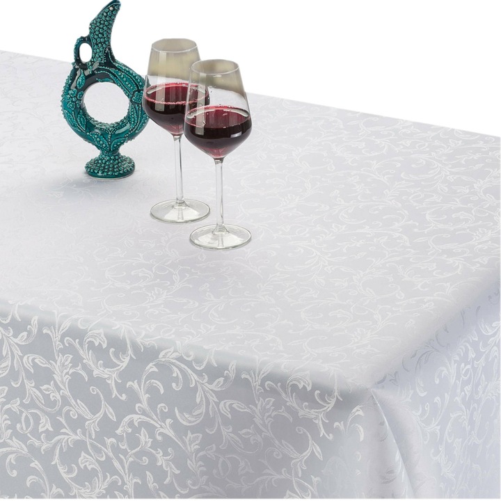 Fata de masa invitta alba Ares, 80x80 cm, poliester, cu model floral, rezistenta la pete