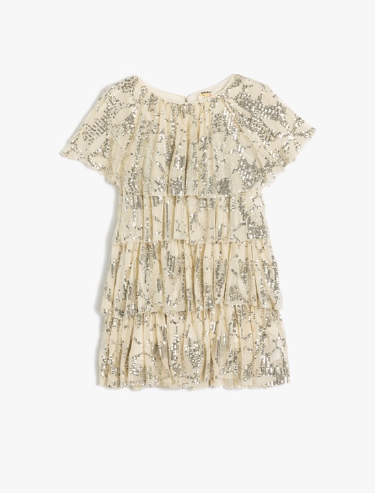 KOTON, Rochie cu volane si aplicatii cu paiete, Bej