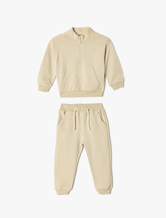 KOTON, Set de bluza de trening si pantaloni lungi si model uni, Bej, 80-86 CM