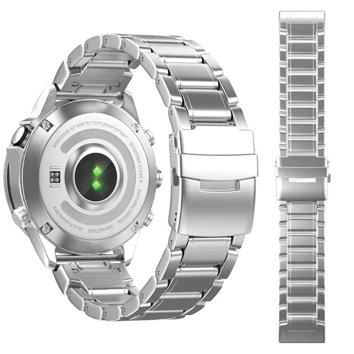 Bratara titan EasyFit compatibila Garmin Fenix 5X / 6X / 7X / 8 51 mm – sistem dublu de siguranta + unealta inclusa, 26mm, argintiu