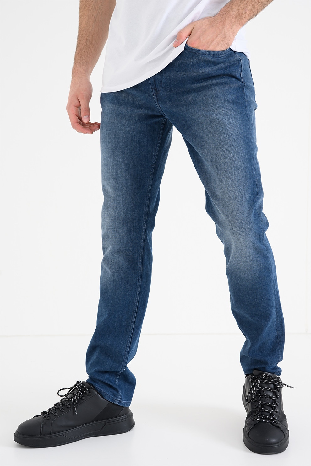 Mustang, Blugi slim fit cu talie medie Vegas, Albastru, W36-L34