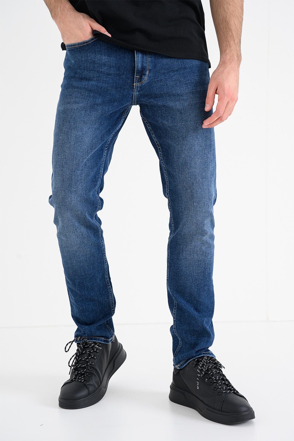 Mustang, Blugi slim fit cu talie medie Orlando, Albastru inchis, W35-L32