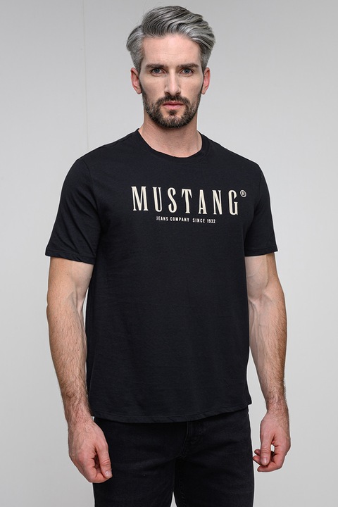 Mustang, Kerek nyakú logós póló, Fehér/Koptatott fekete