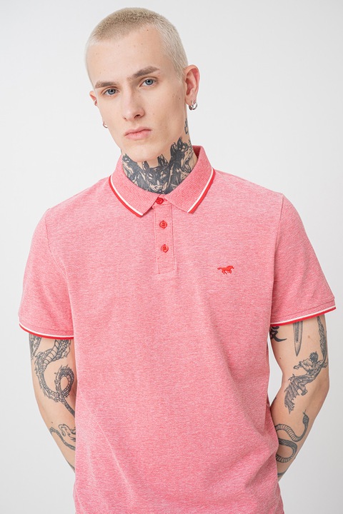 Mustang, Памучна тениска Palco с яка, Бял, Корал, 2XL