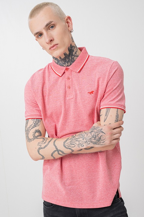 Mustang, Памучна тениска Palco с яка, Бял, Корал, 2XL