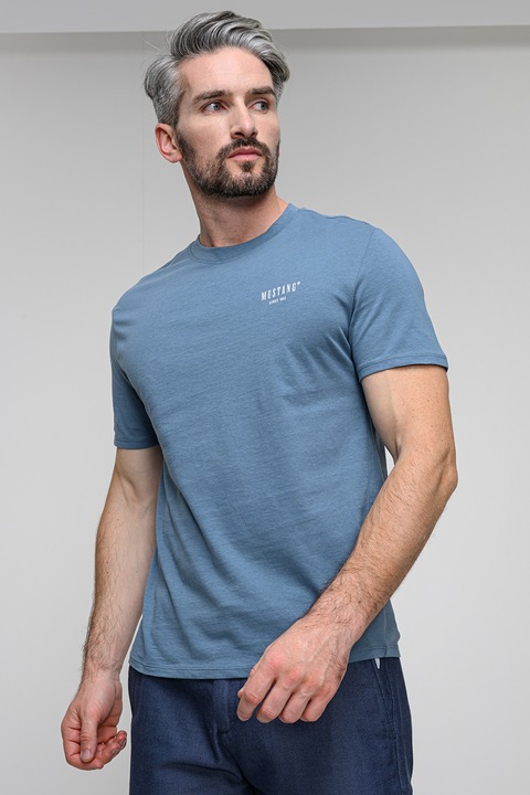 Mustang, Kerek nyakú pamutpóló, Fehér/Púderkék