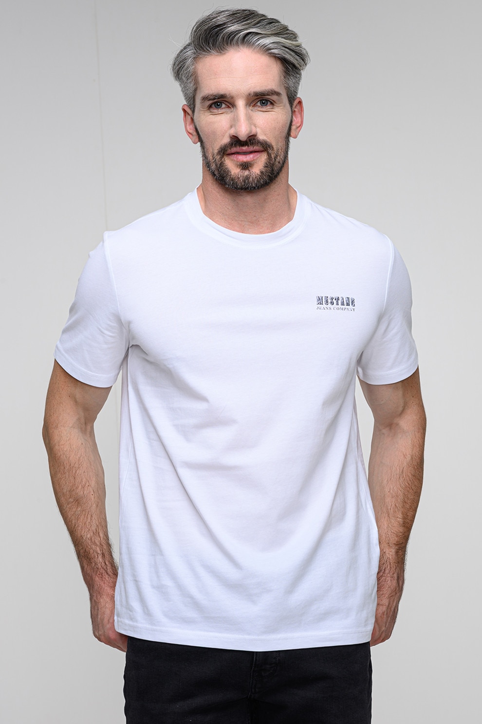 Mustang, Tricou din bumbac cu imprimeu pe partea din spate Austin, Alb, Negru, Portocaliu, L