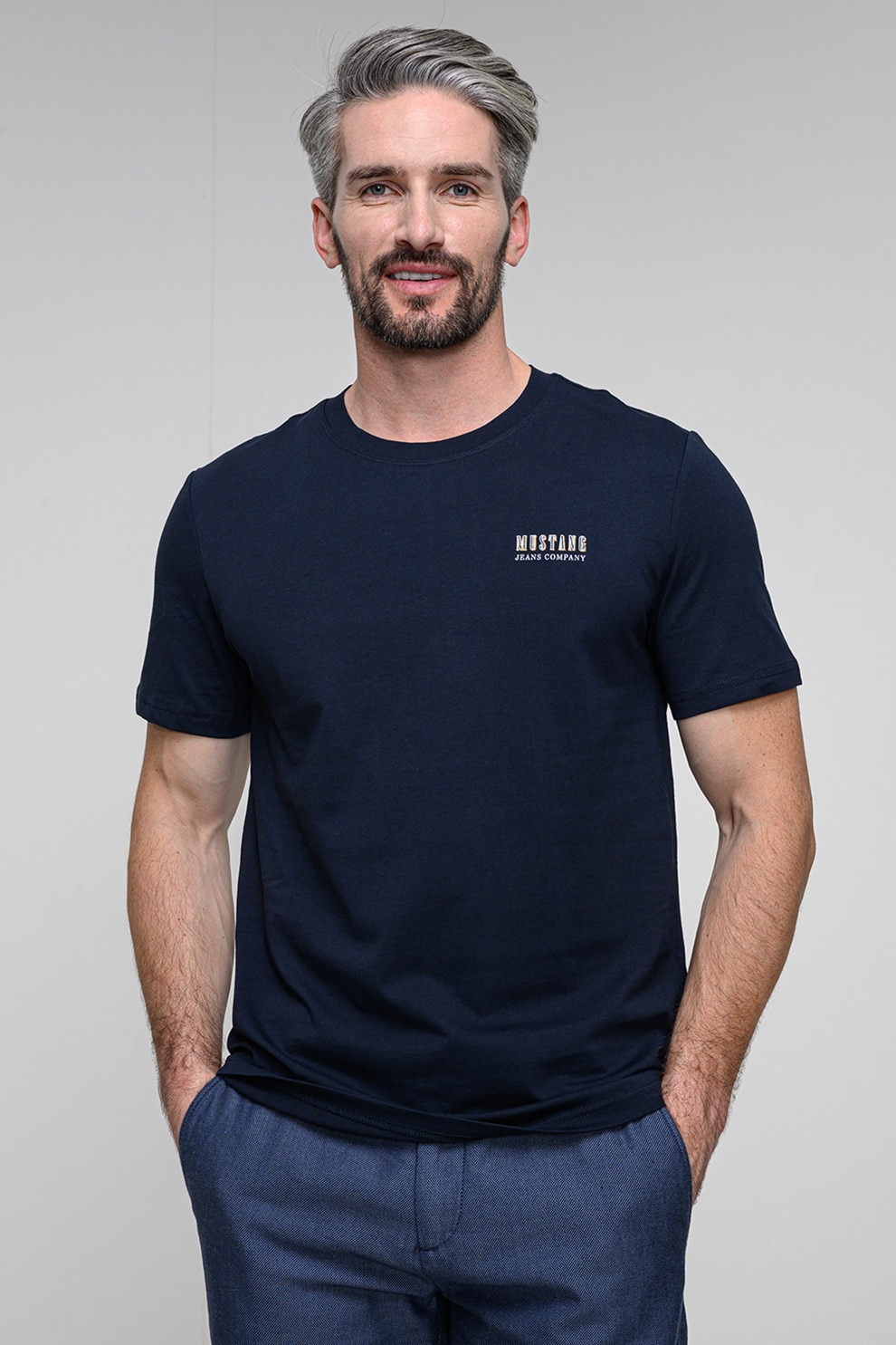 Mustang, Tricou din bumbac cu imprimeu pe partea din spate Austin, Bleumarin, M