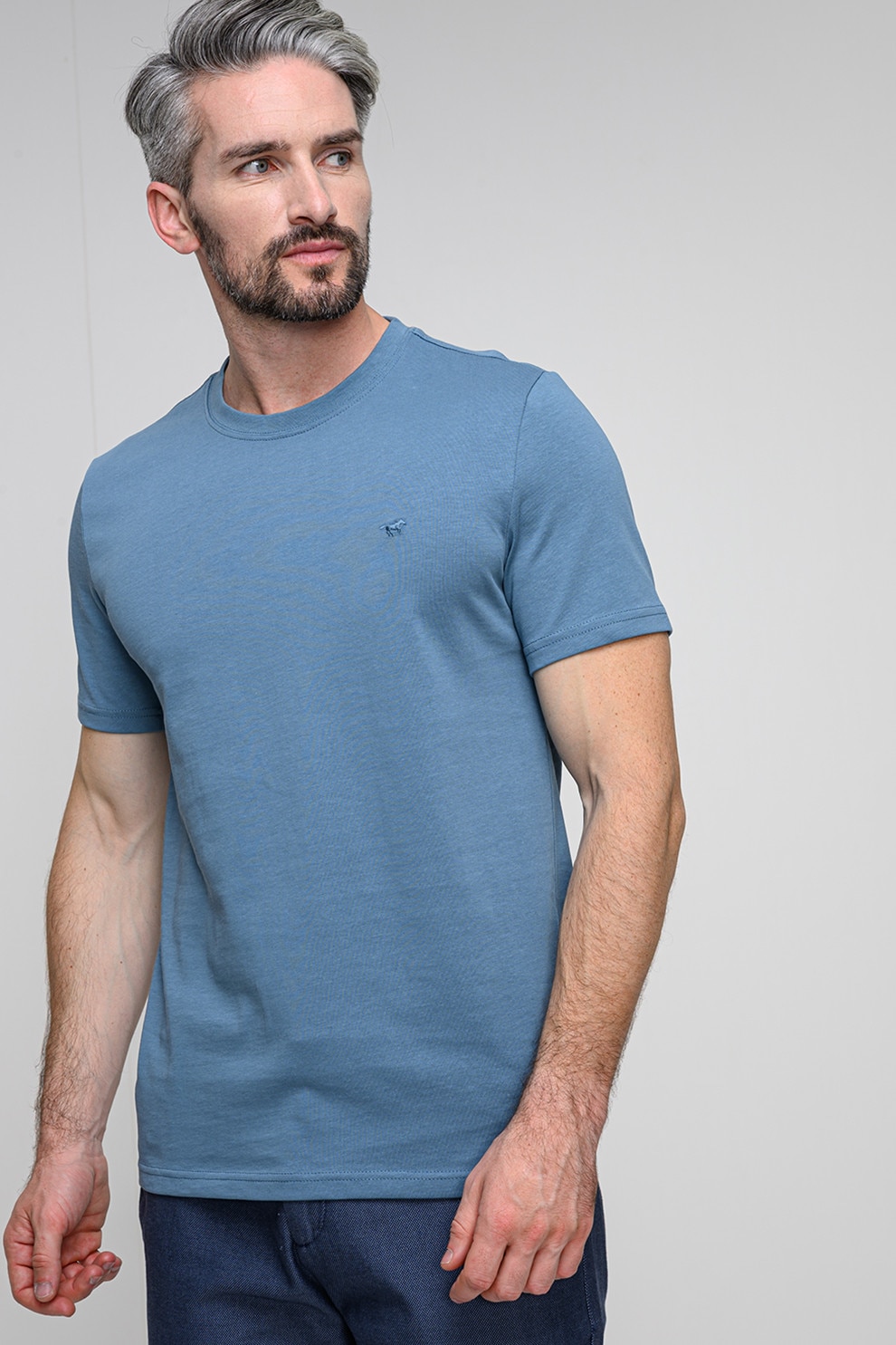 Mustang, Tricou din bumbac cu broderie logo discreta Austin, Albastru prafuit, XL