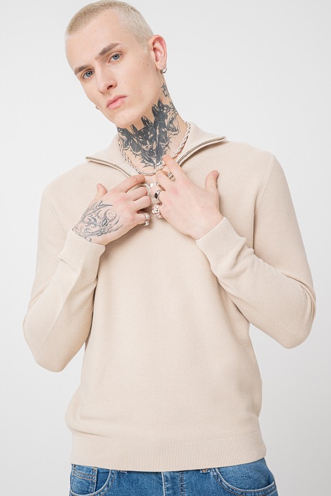 Mustang, Everett pamutpulóver cipzáros hasítékkal, Bézs